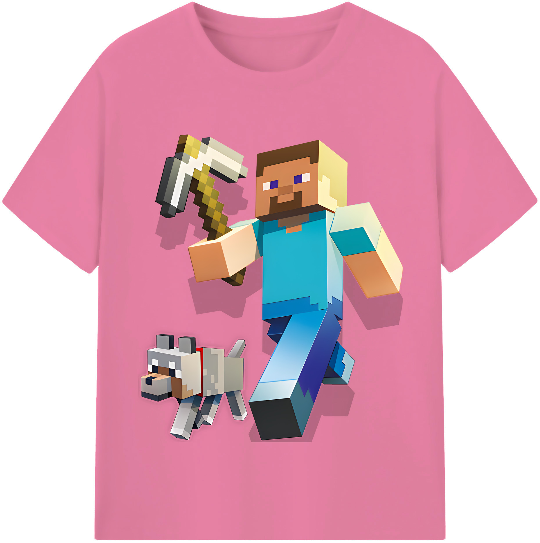 （画像用） マインクラフト ブロックの世界 Minecraft MC Block world 綿100％半袖Tシャツ（フロントプリント）